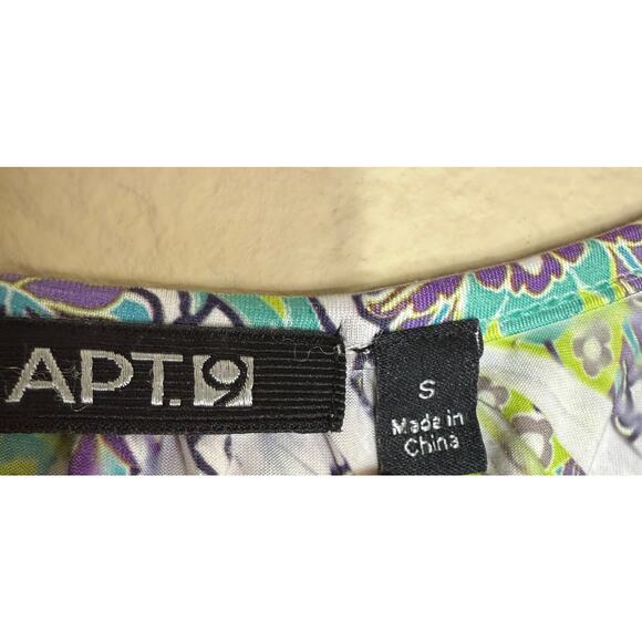 APT. 9 Boho Paisley Print Short Sleeve Tunic Top Green Blue Size Small - Picture 3 of 10